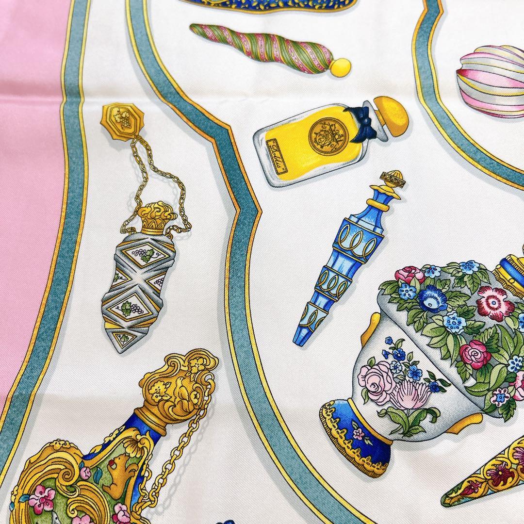 HERMES エルメス カレ90 香水瓶 シルク スカーフ ピンク