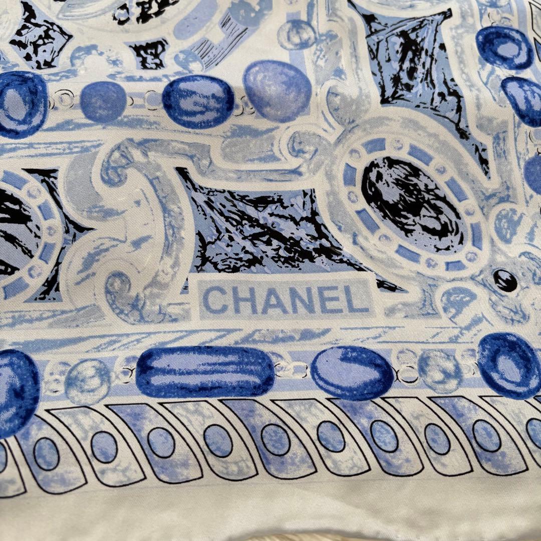 CHANEL シャネル ココマーク 大判 シルク スカーフ ストール　ブルー系