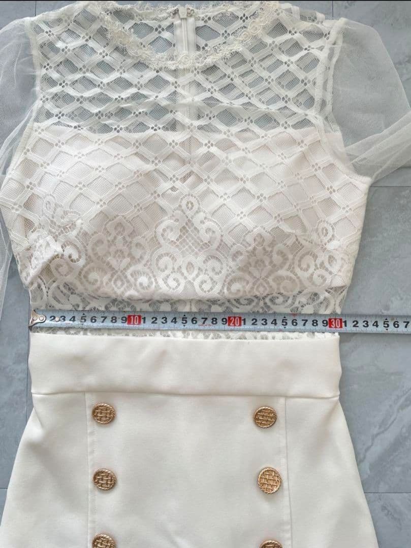 美品★Andy★切り替えレースドレス 白 S