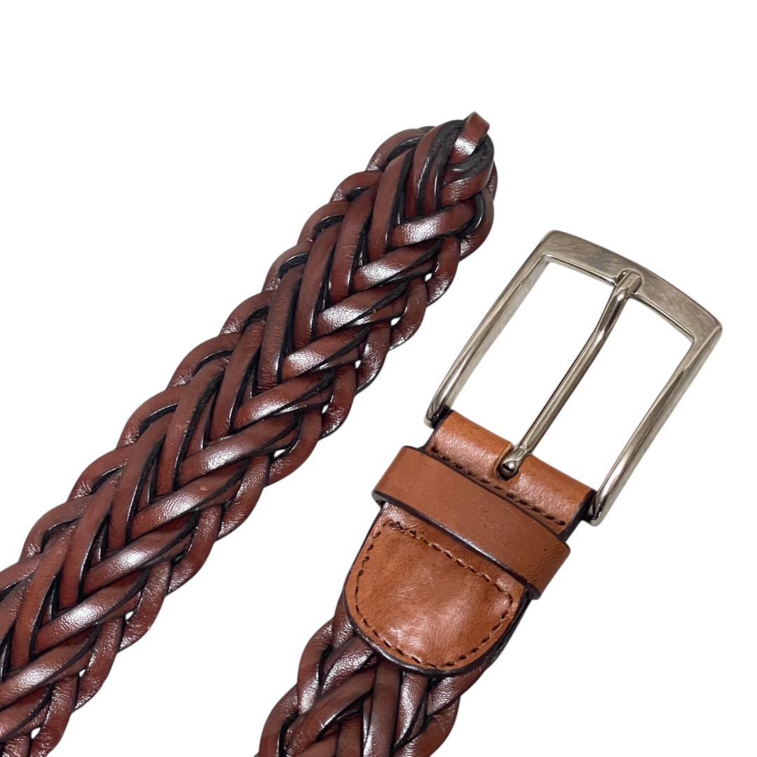 【美品】サドラーズ レザーメッシュベルト 85 L ダークブラウン