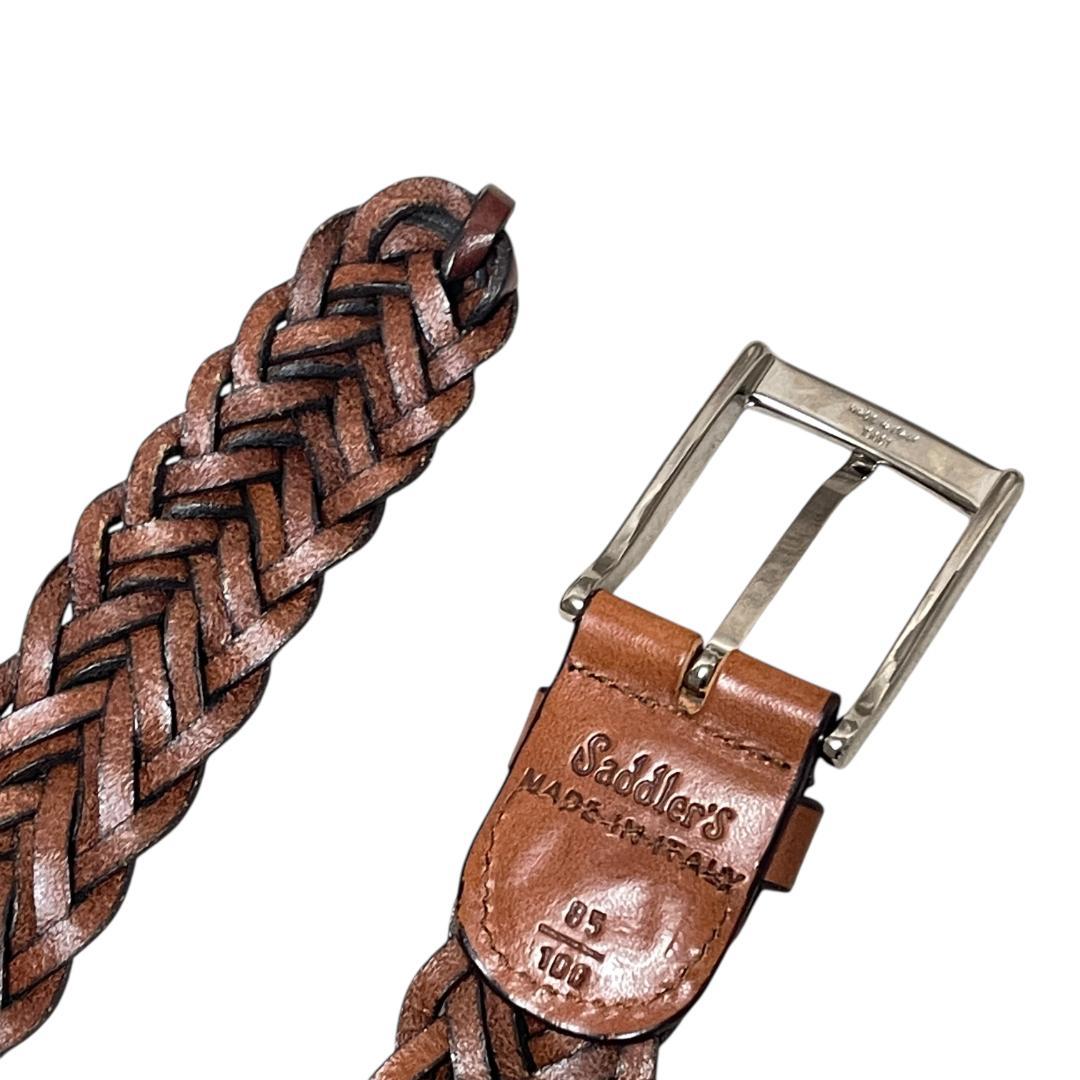 【美品】サドラーズ レザーメッシュベルト 85 L ダークブラウン
