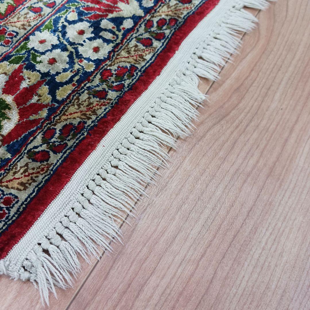 Y3347 中国シルク絨毯 シルク100% 手織り240段 85×68㎝