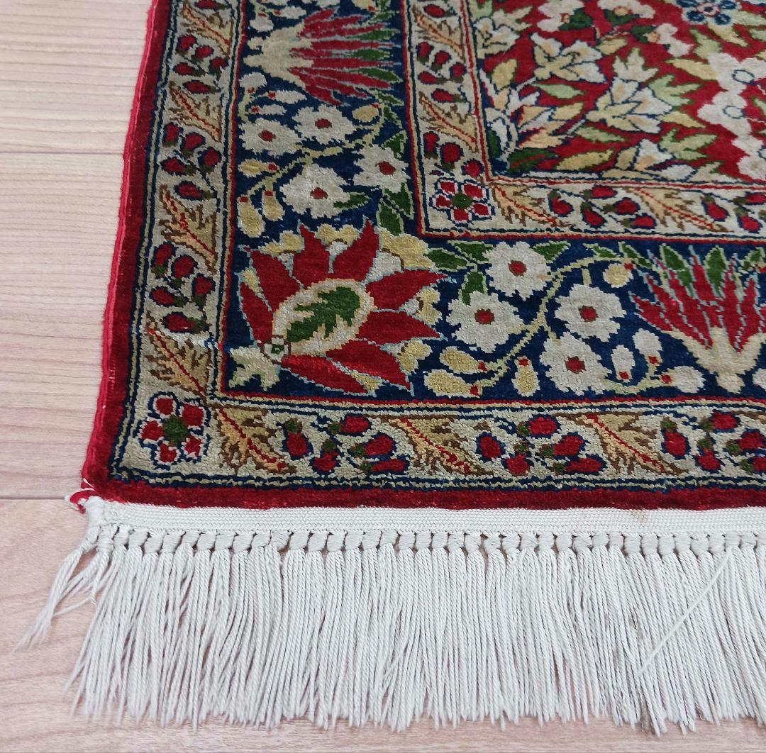 Y3347 中国シルク絨毯 シルク100% 手織り240段 85×68㎝