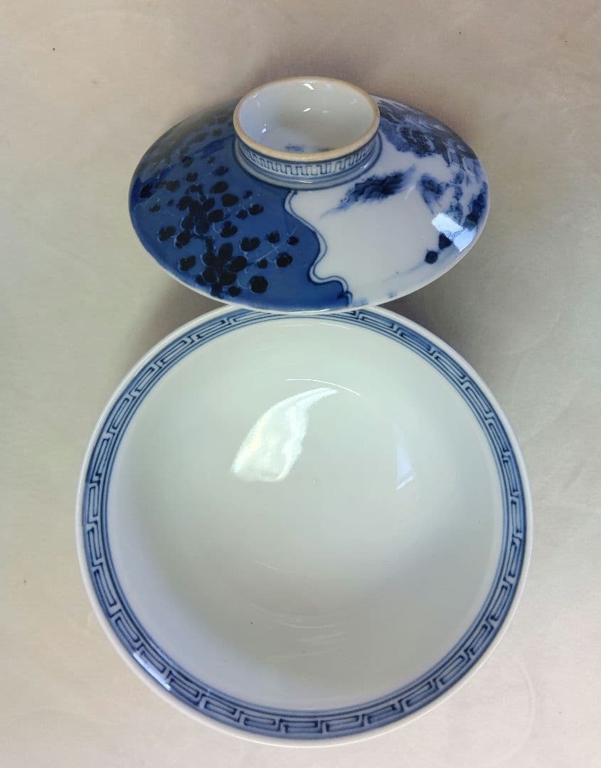 寉峰　蓋付飯椀　10客　茶漬茶碗　小鉢　小丼　骨董品　時代物　染付　木箱