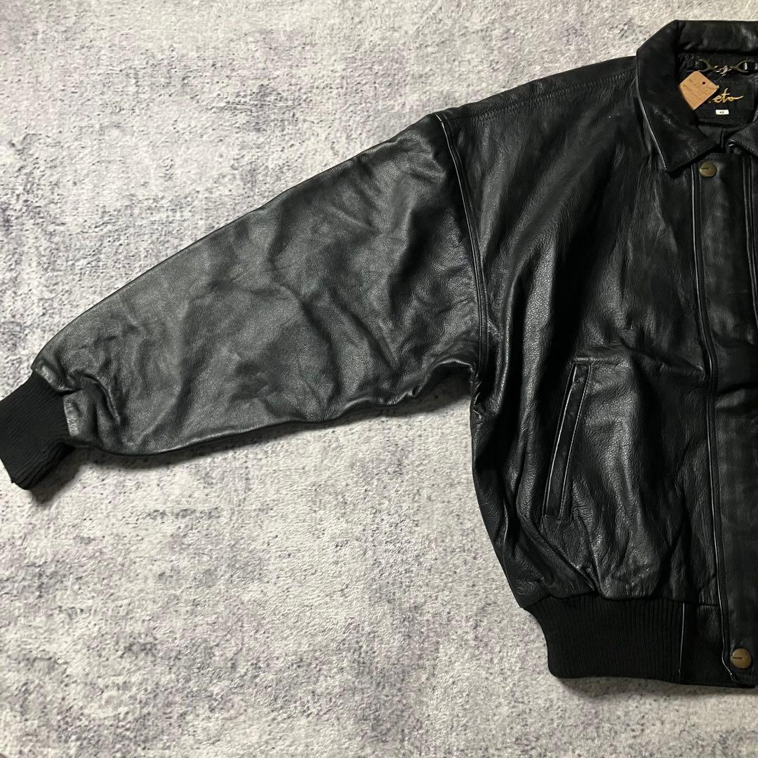 90sKETAカナダ製本革レザージャケットフライト短丈黒型押しロゴブラック