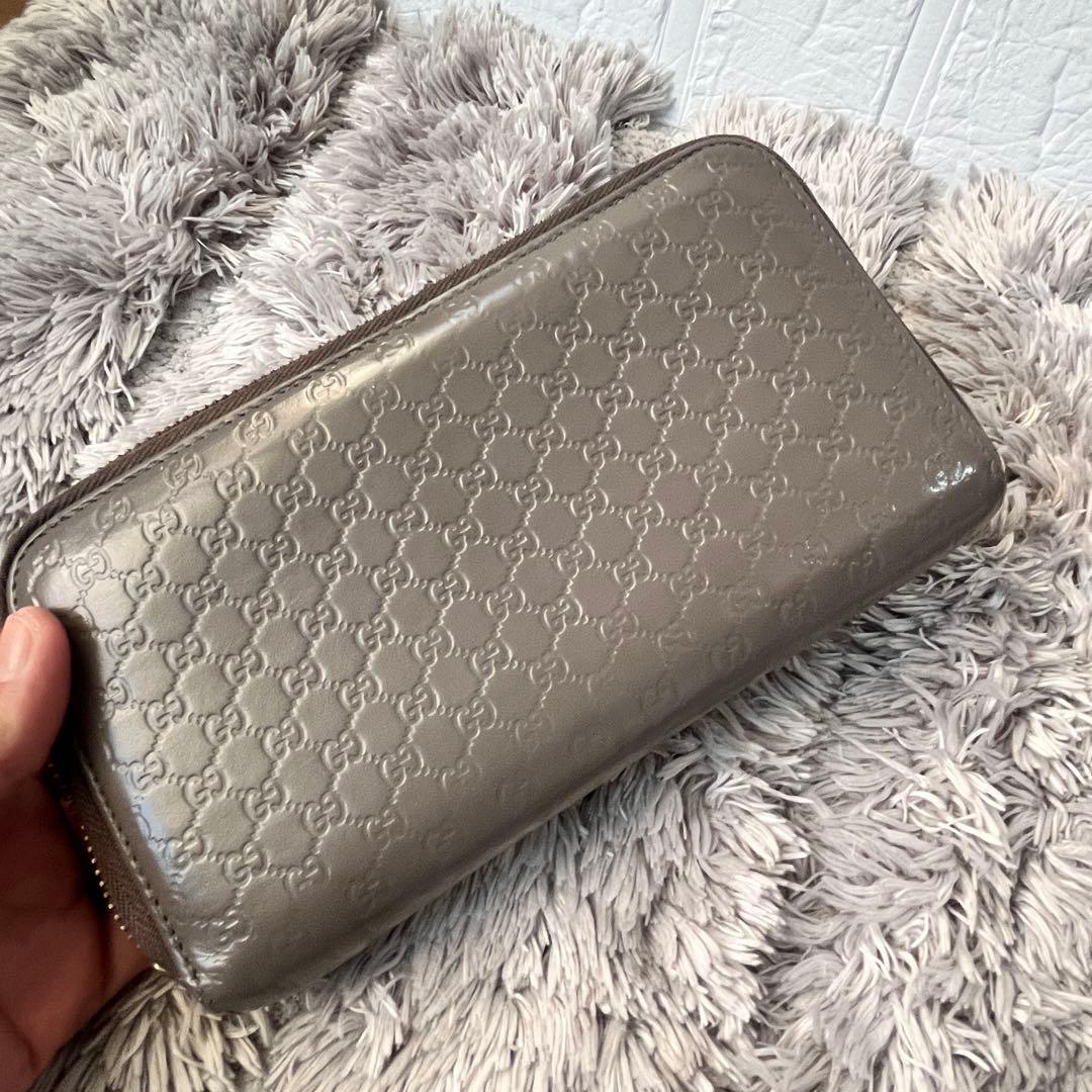 GUCCI マイクロシマ　ラウンドファスナー　グレー　長財布　メンズ　レディース