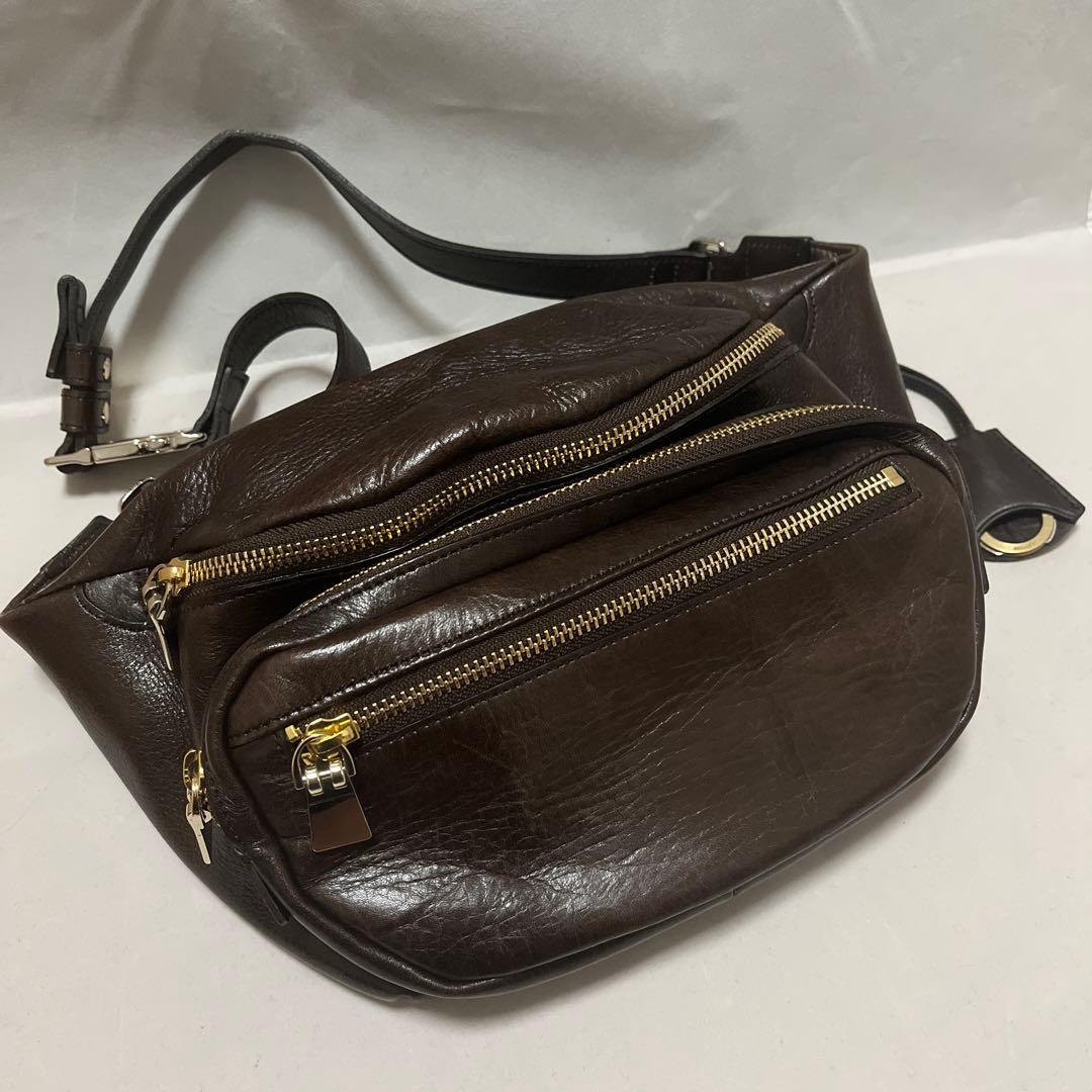 極美品 aniary レザーバッグ ウエストバッグ ショルダー ボディバッグ