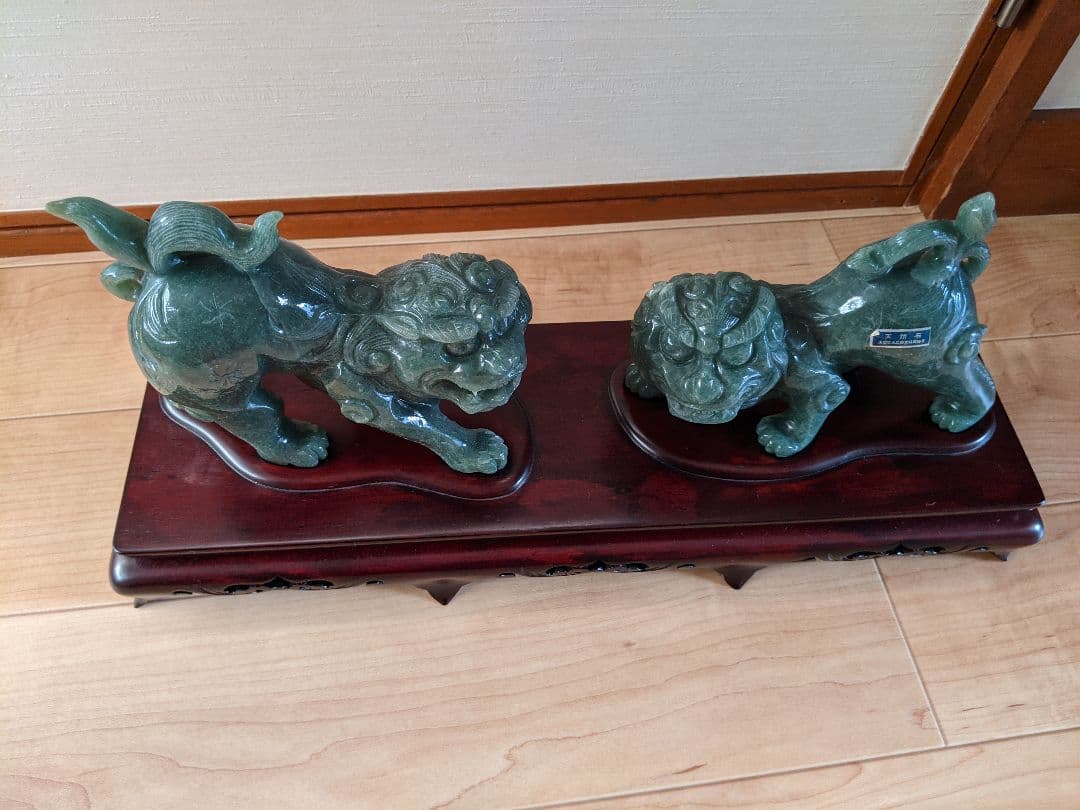 ★獅子2頭 置物 アベンチュリン翡翠☆期間限定お値下げ☆