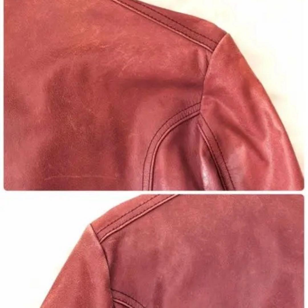 ジャケット・アウター TornadoMart Red Leather Belted Long Coat