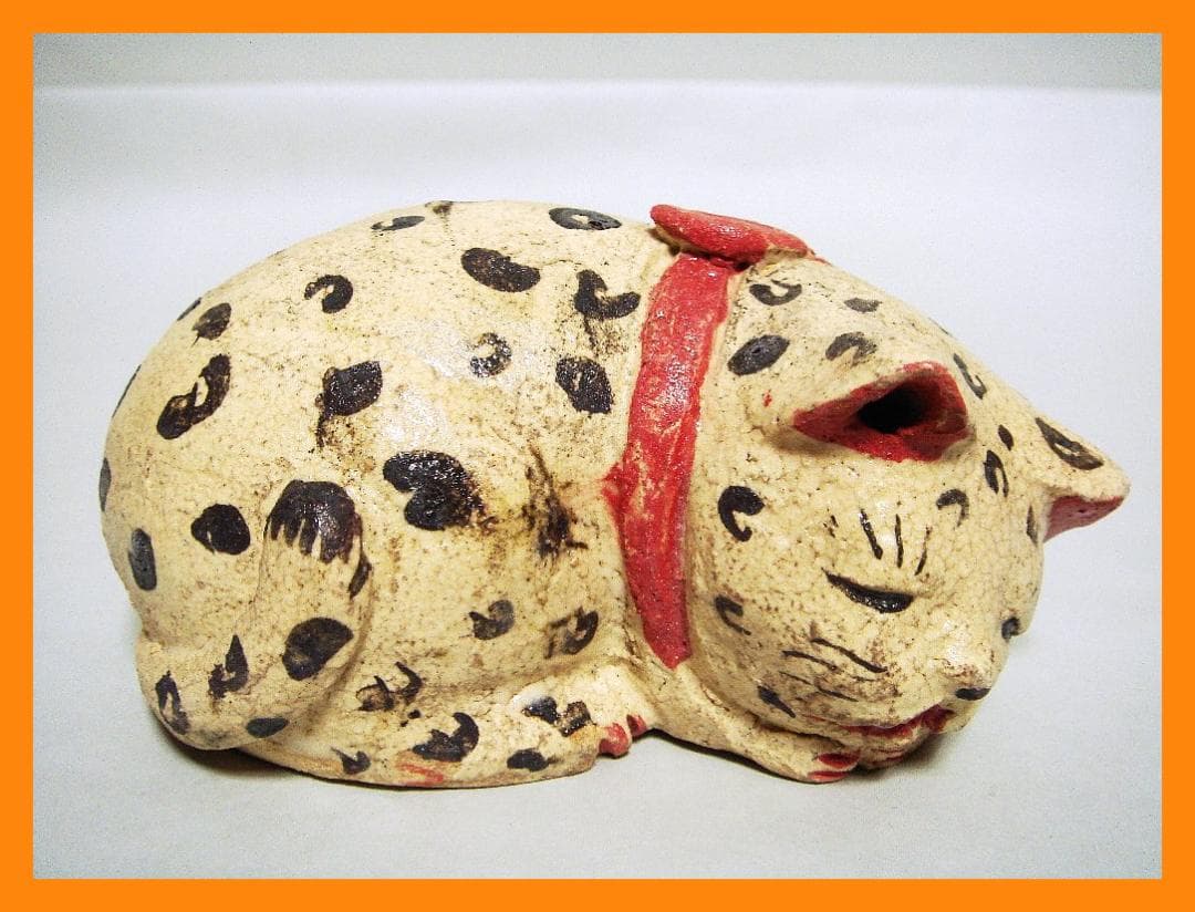 mf611⑤『ユキヒョウ 眠り猫』陶器　/骨董品 古美術 アンティーク 古玩