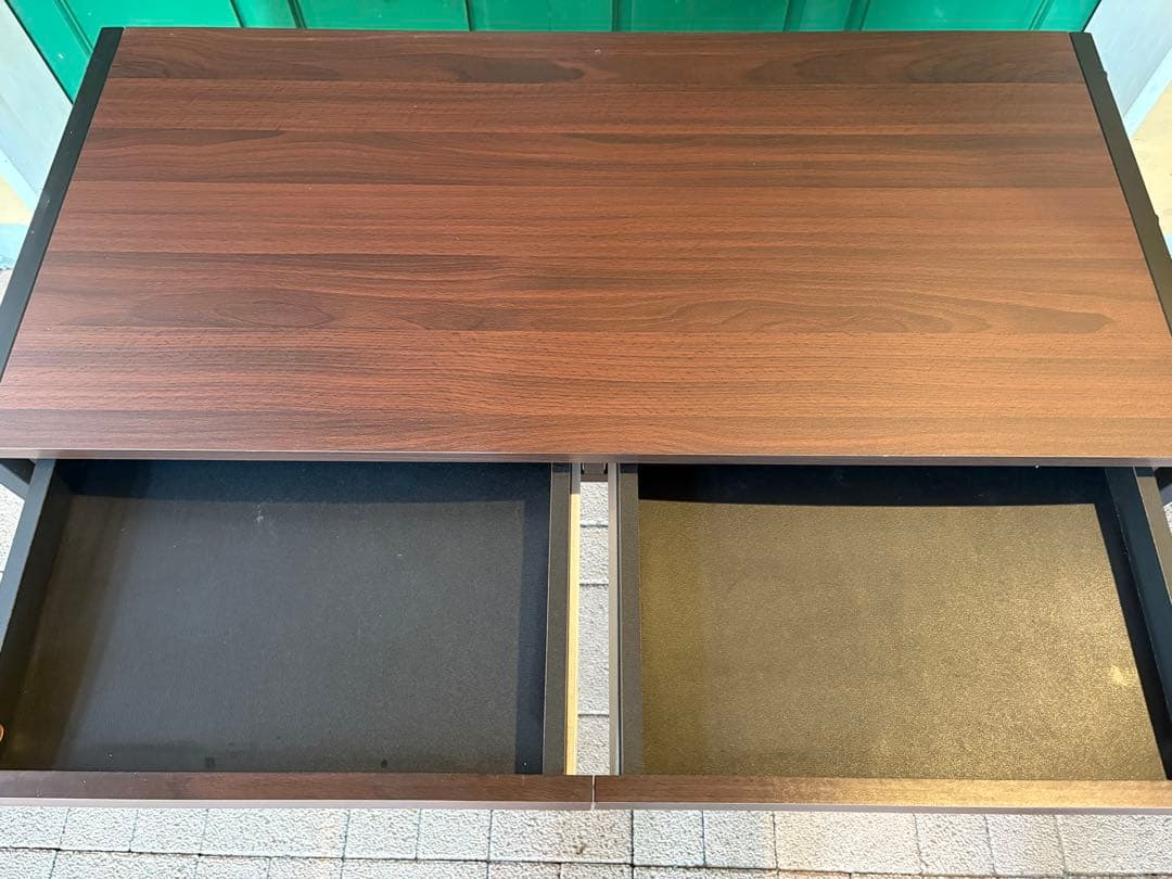 ★美品★ダークブラウン木製デスク 2引き出し 3段キャビネット 佐賀発