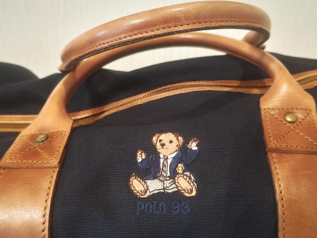 Polo Ralph Lauren ボストンバッグ ナイロン レザー刺繍クマ