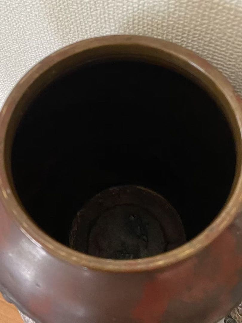 時代物 銅製 雲龍の浮彫 花入 瓮