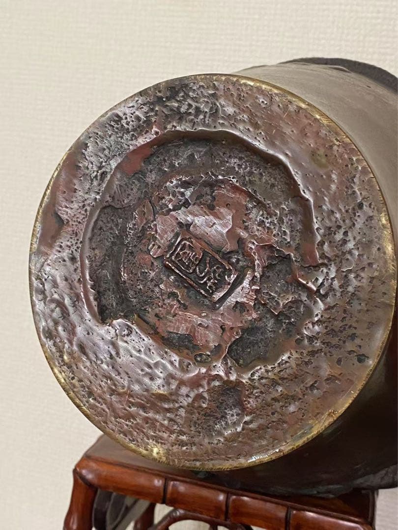 時代物 銅製 雲龍の浮彫 花入 瓮