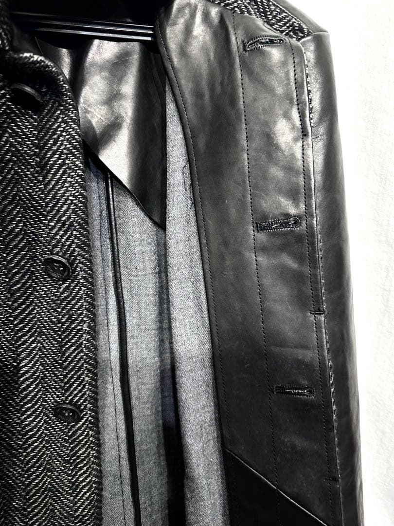 【定価17万】BACKLASH袖レザーツイードコート/バックラッシュライダース革