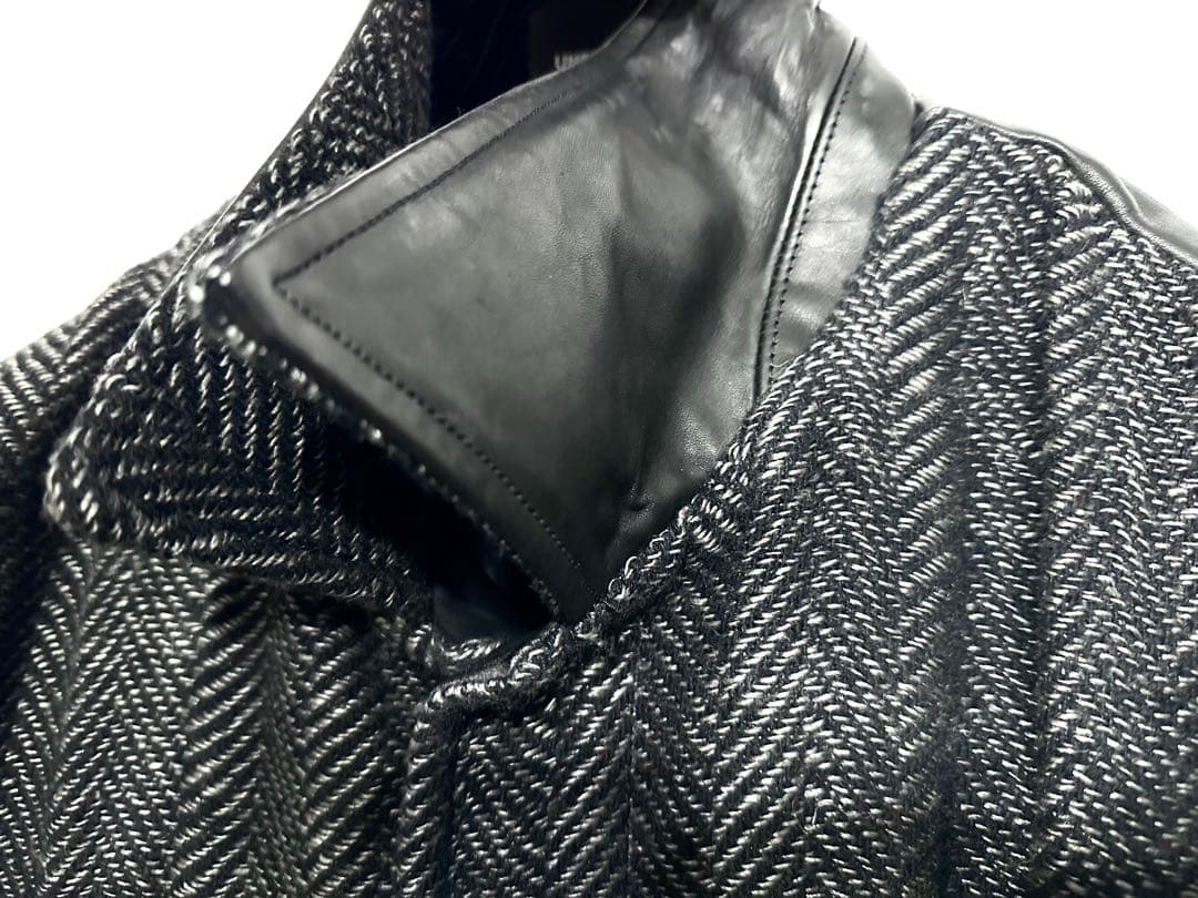 【定価17万】BACKLASH袖レザーツイードコート/バックラッシュライダース革