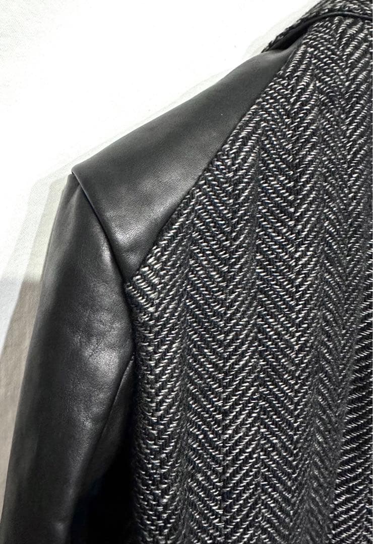 【定価17万】BACKLASH袖レザーツイードコート/バックラッシュライダース革