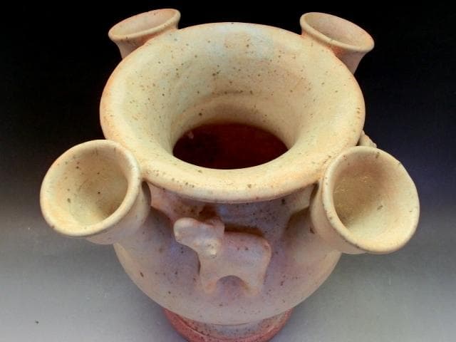壷●唐物白釉珍獣多口瓶 古い花器 花生け 壺 古玩 中国 時代物 骨董品 希少■