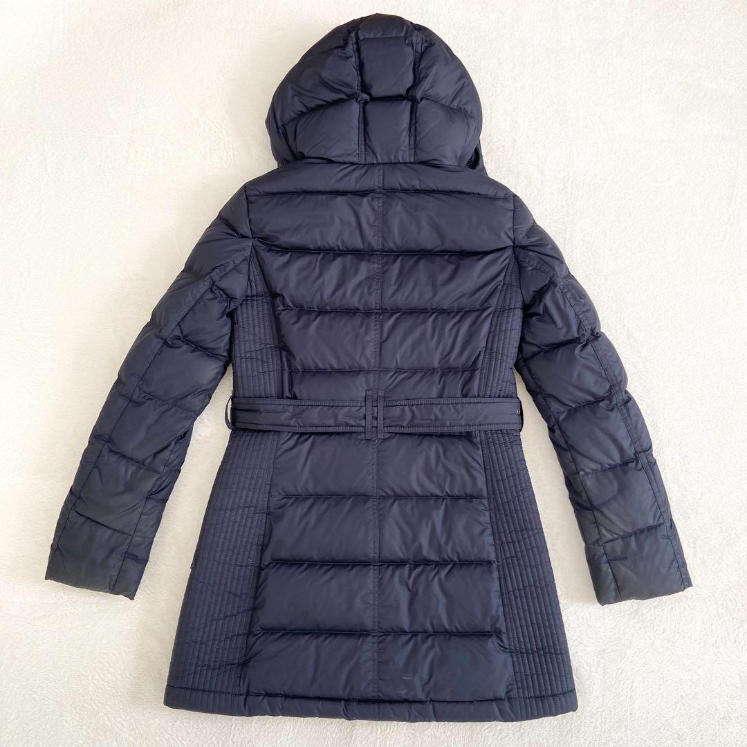 かわいいウサギBurberry ロングダウンコート　濃紺　メガチェック　M