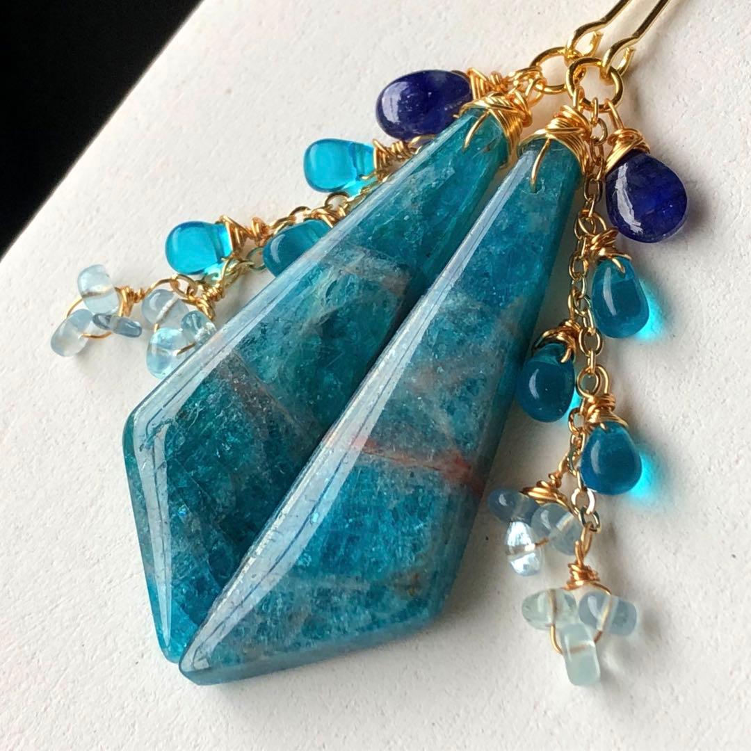 天然石ブルーパープルオーシャンジャスパーのピアス14kgf