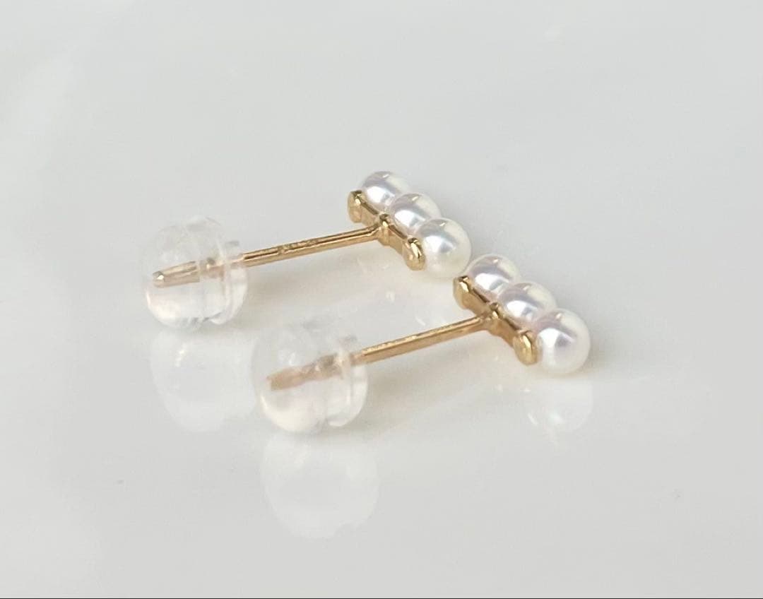 ミラー調本真珠 ほぼ無傷 k18 18金 ミニマルデザイン ピアス 一点物