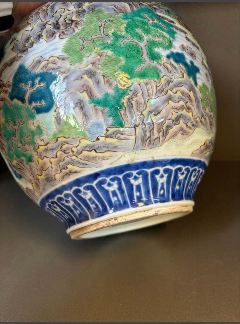 晩香窯「庄村健吉」造色絵花生　明治時代 花瓶 花入