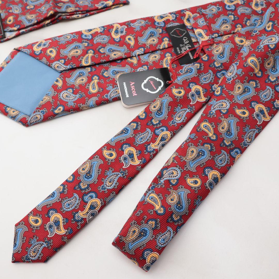 未使用 ASCOT ペイズリー柄 レッド ネクタイとポケットチーフ