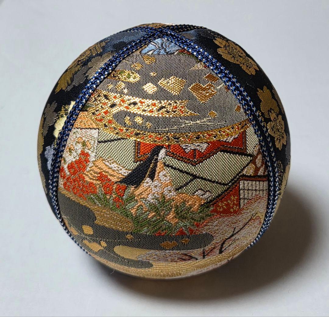 たんぽぽ様　3552　手毬　平安絵巻　花柄　紺色系　金襴　木目込みまり　置物