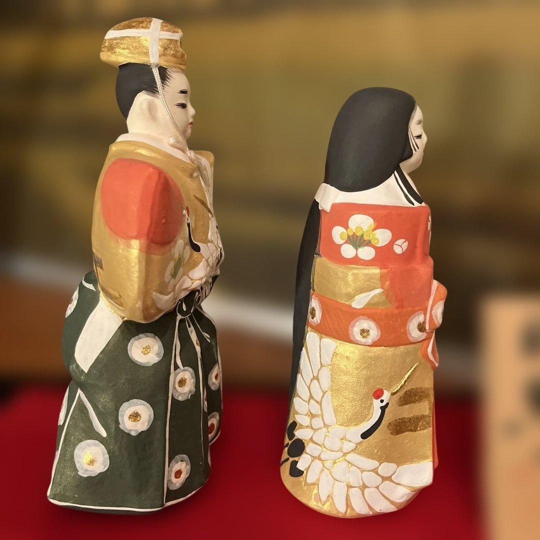 【祝鶴】博多人形　おひな様　小副川祐二作　陶器製　桐の箱入り