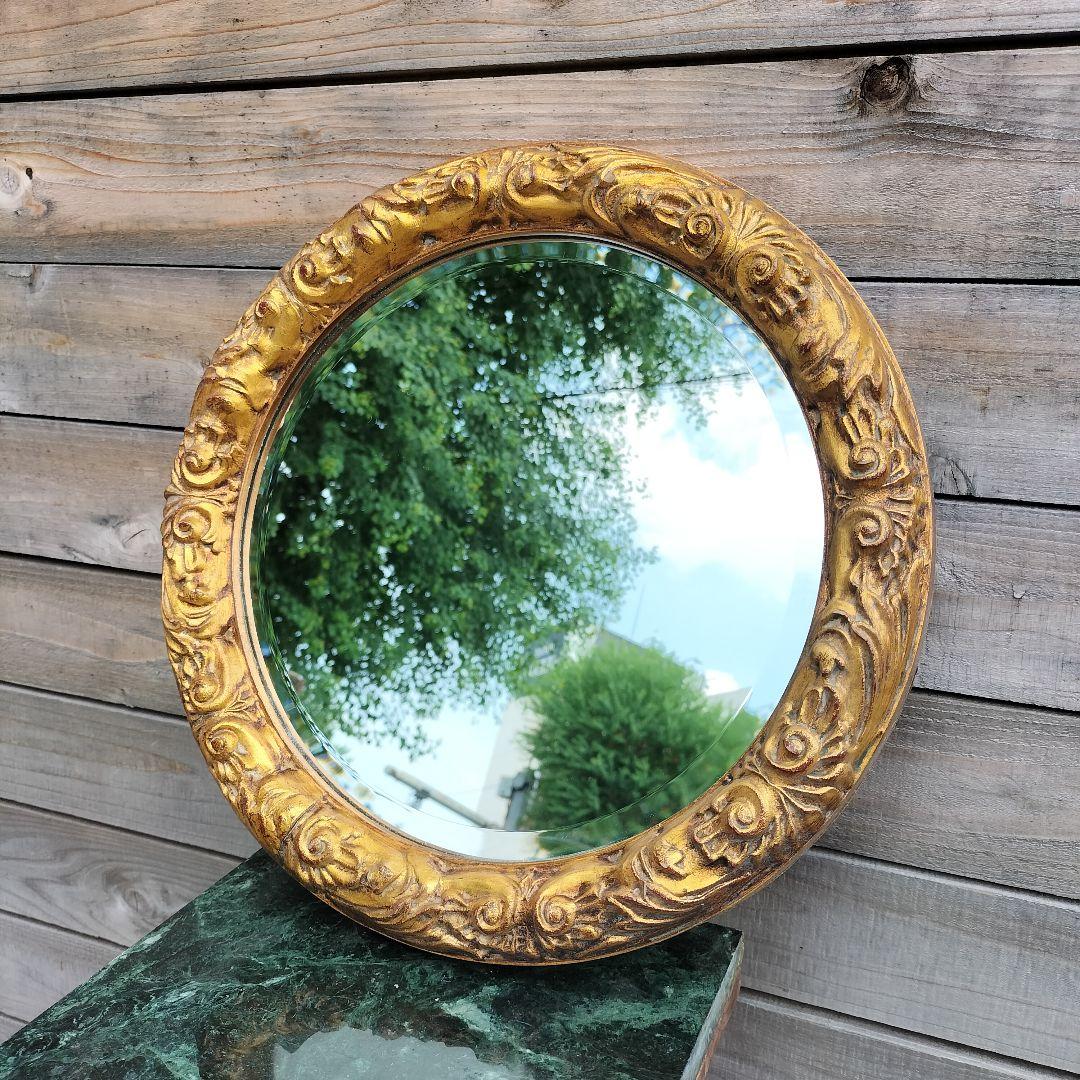 M♦フランス製 アンティーク ミラー 鏡 ラウンドミラー 壁掛け