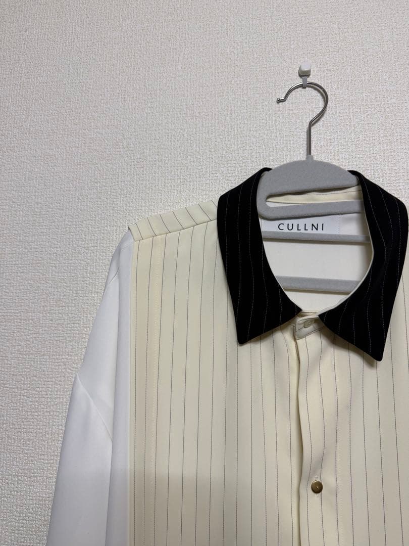 CULLNI 24SS ダブルクロス　アシンメトリー　ストライプ　シャツ　白　2