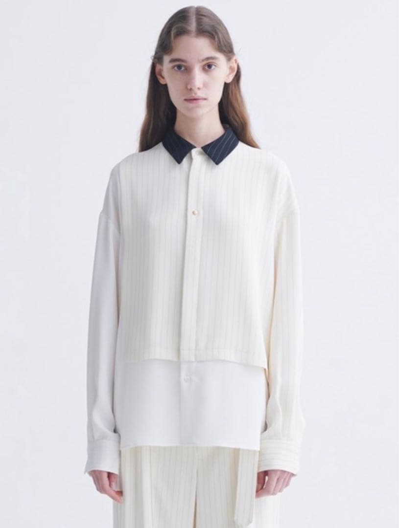 CULLNI 24SS ダブルクロス　アシンメトリー　ストライプ　シャツ　白　2