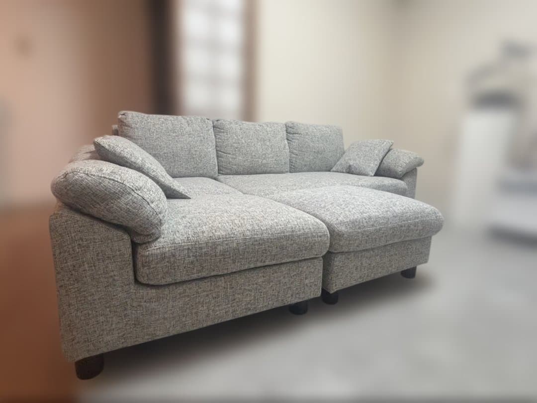 カウチソファ L字 グレーファブリック