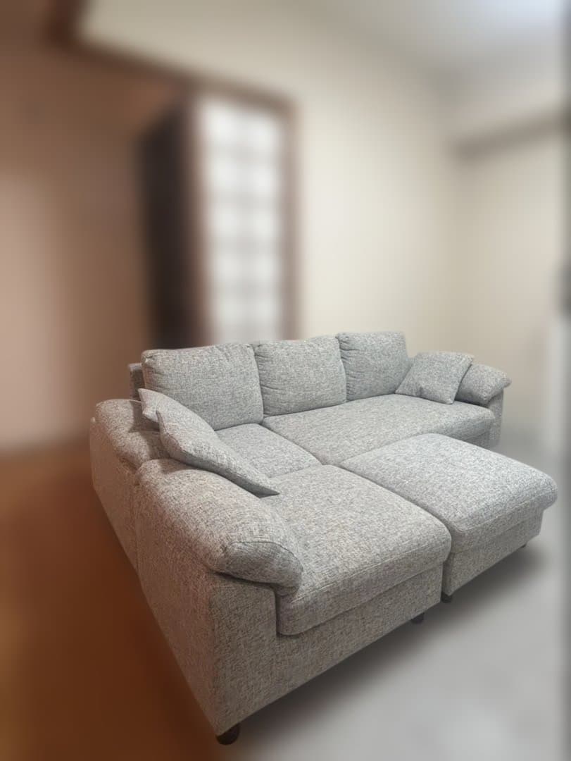 カウチソファ L字 グレーファブリック