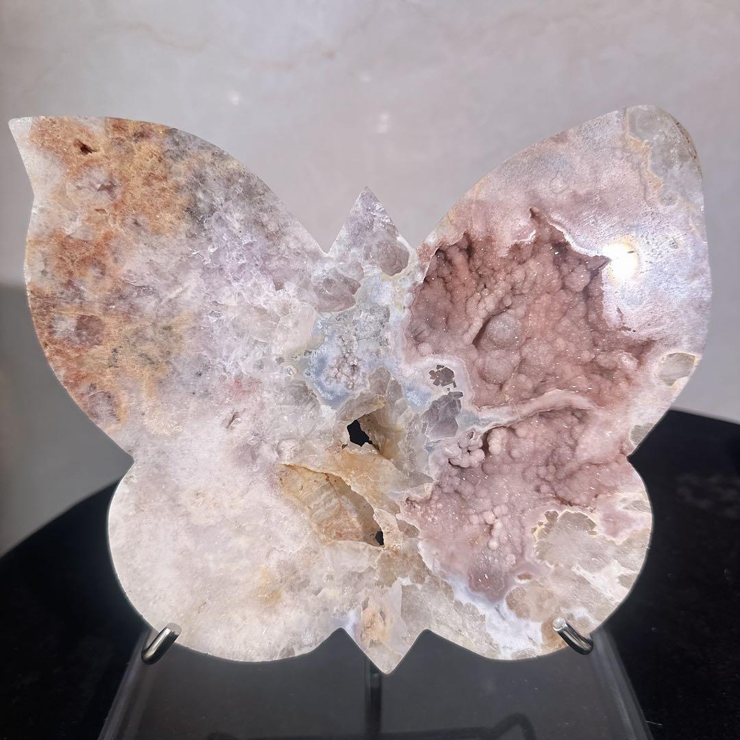 天然石 最高品質 超レア ピンクアメジスト蝶々置物 原石 NO.032829
