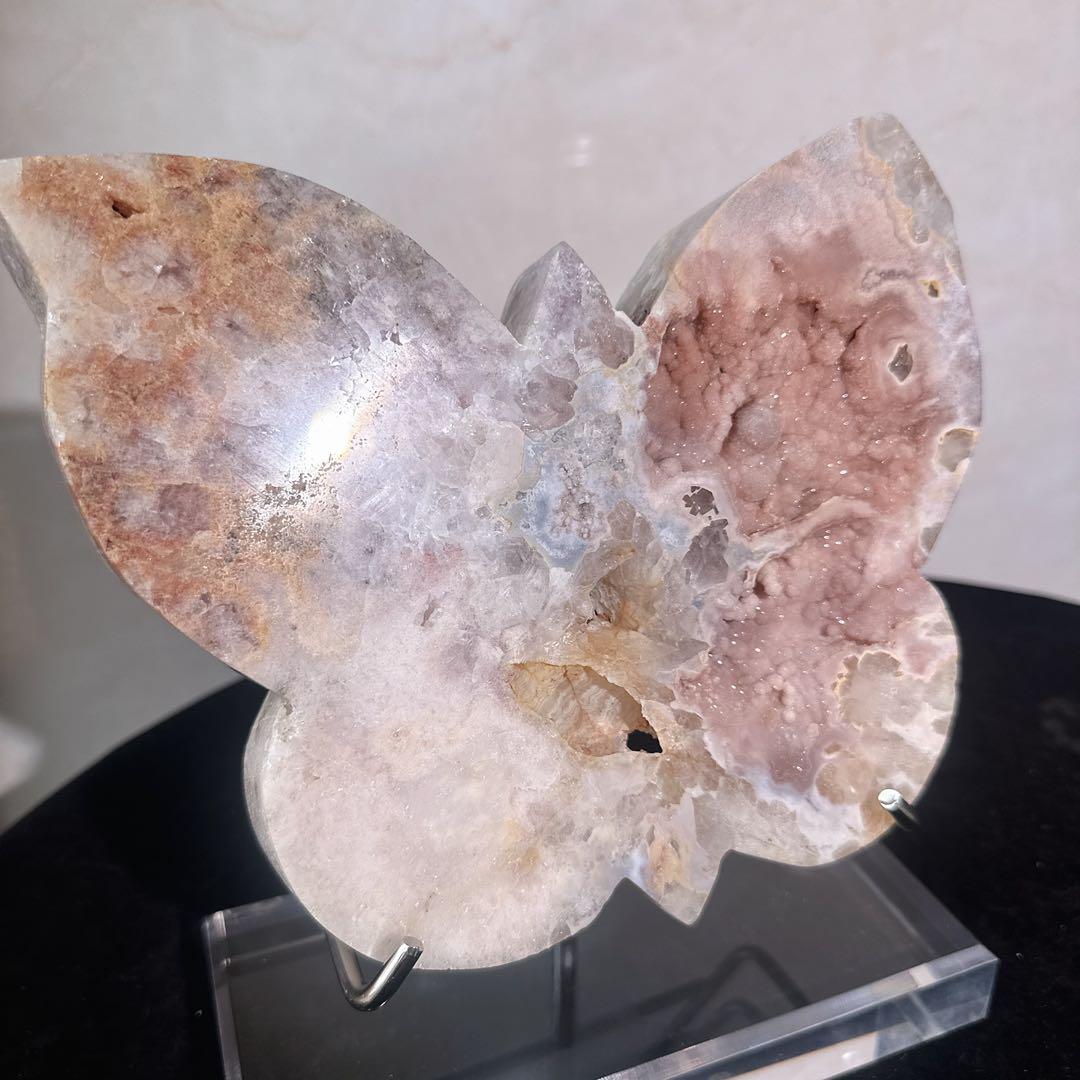 天然石 最高品質 超レア ピンクアメジスト蝶々置物 原石 NO.032829