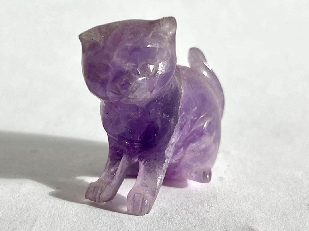 アメジスト 猫の置物 レトロ ねこの彫り物 天然石 狛犬 ビンテージ
