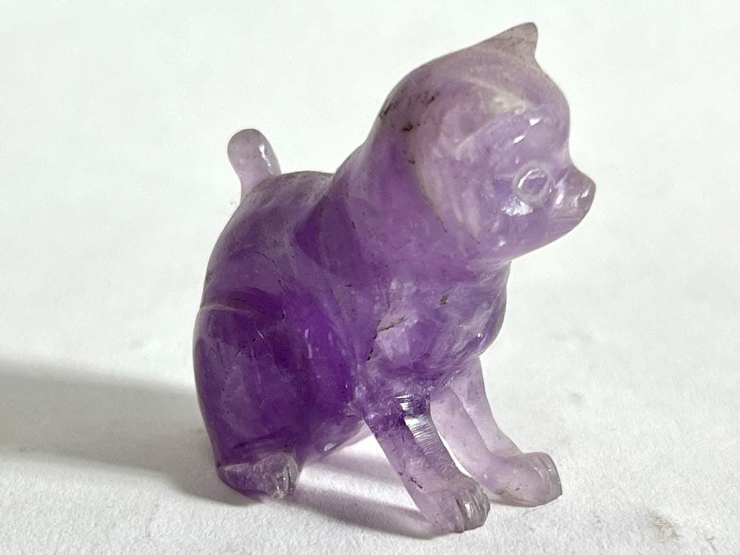 アメジスト 猫の置物 レトロ ねこの彫り物 天然石 狛犬 ビンテージ