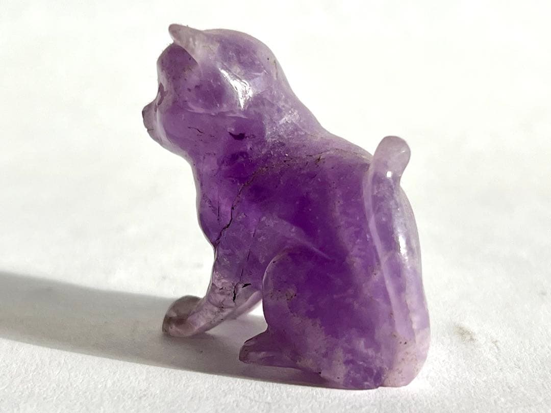 アメジスト 猫の置物 レトロ ねこの彫り物 天然石 狛犬 ビンテージ