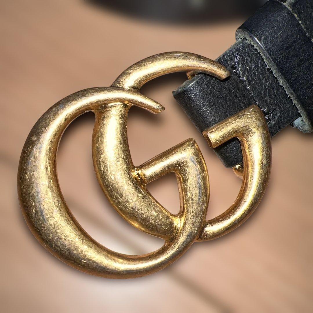 グッチ ベルト デカロゴ GGマーモント ブラック 黒 ゴールド金具