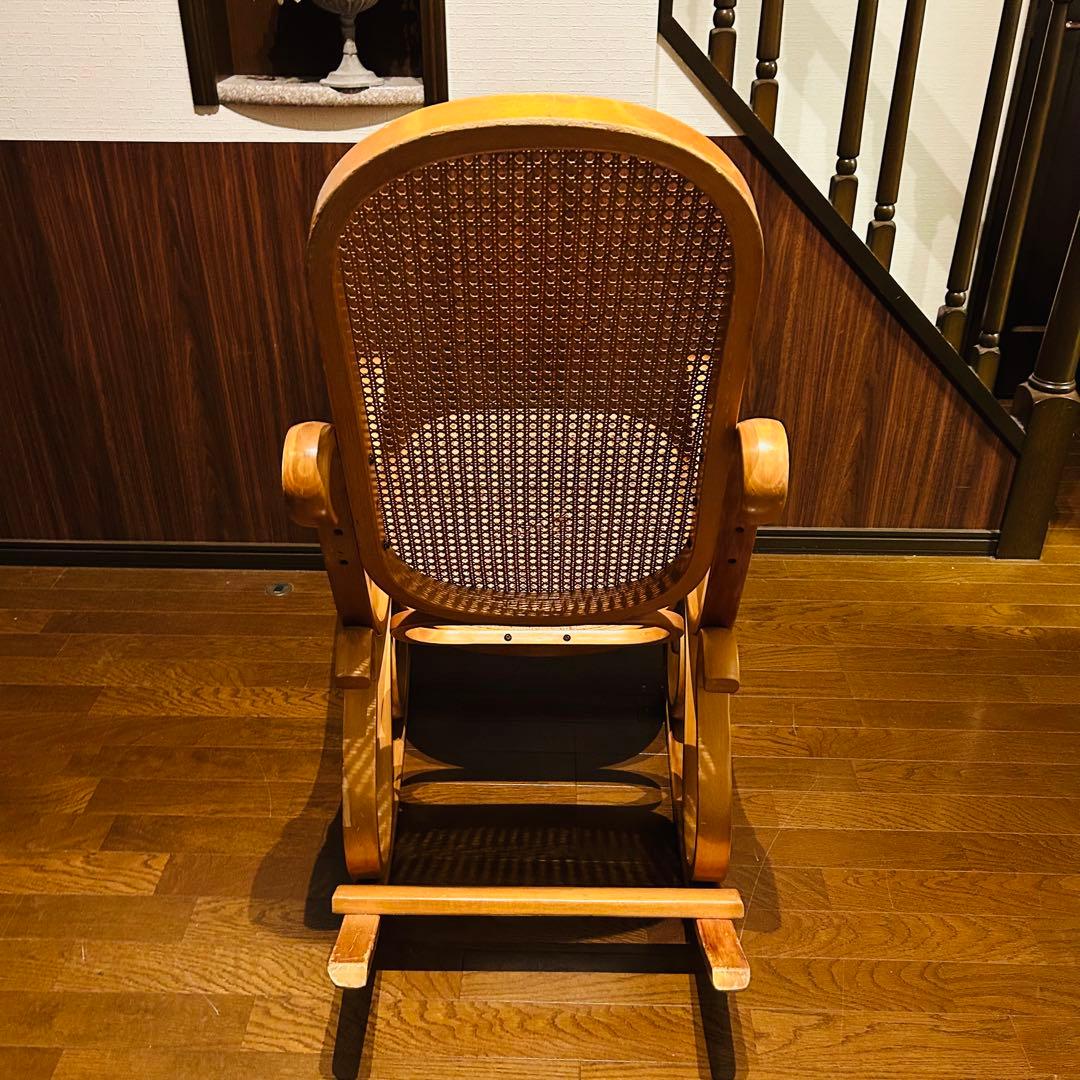 【良品】 ラタン ロッキングチェア 天然木 ゆりかご
