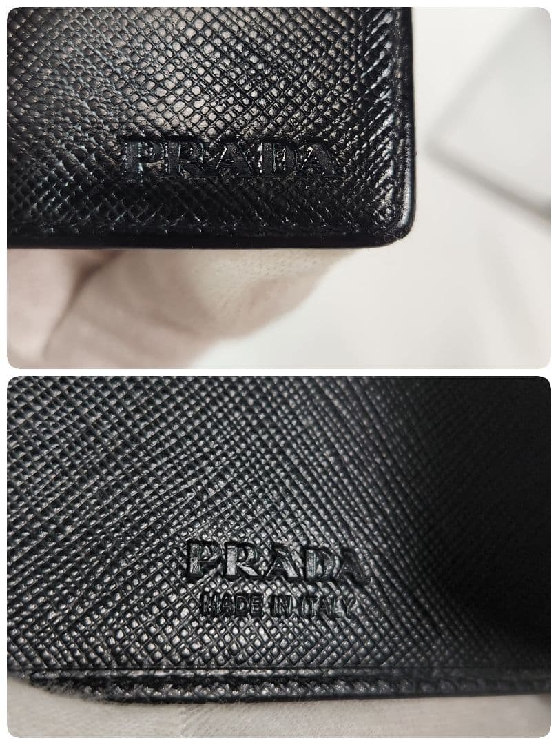 極美品 PRADA マネークリップ ロゴ型押し サフィアーノレザー ブラック