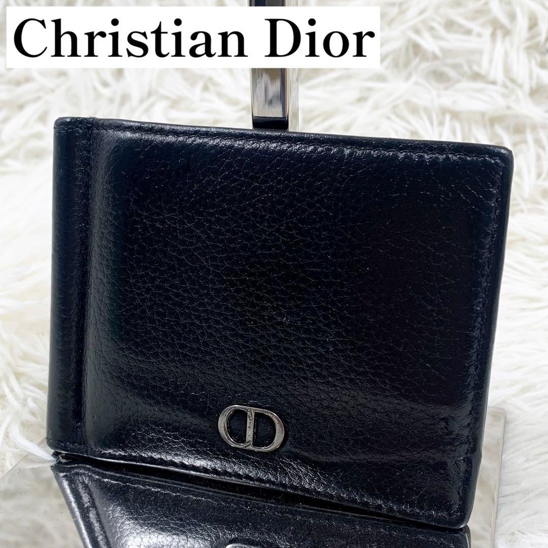 【✨美品✨】 ディオール CDロゴ 二つ折り マネークリップ レザー ブラック