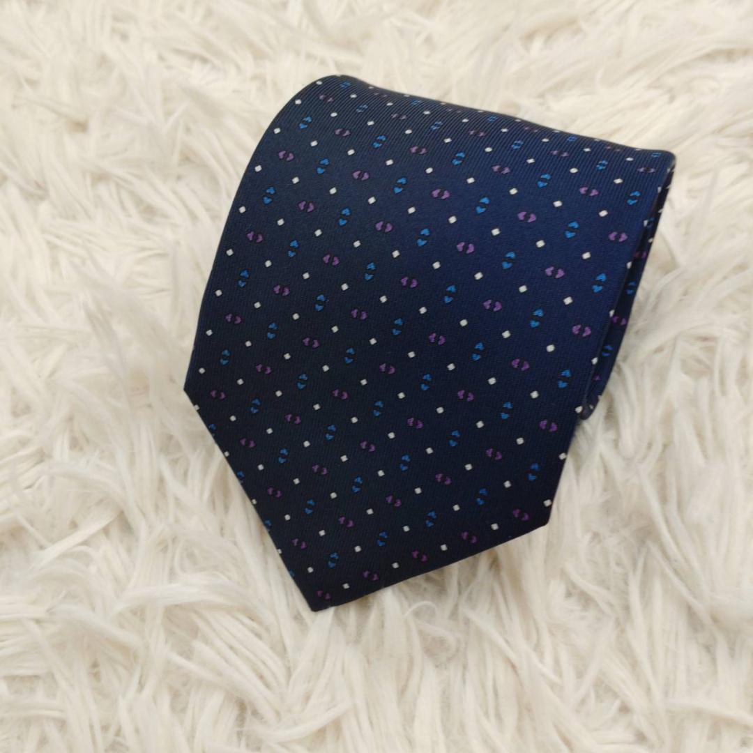 ★美品★ マリネッラ 高級シルクネクタイ 総柄 ネイビー