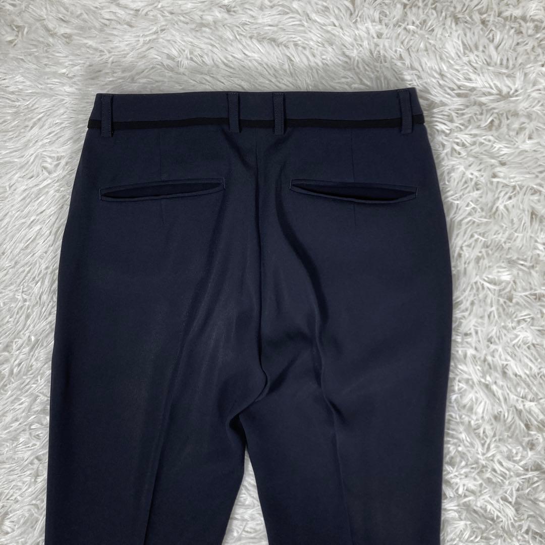 極美品　ベイジ　オンワード　セットアップスーツ　ノーカラー　ネイビー　Sサイズ