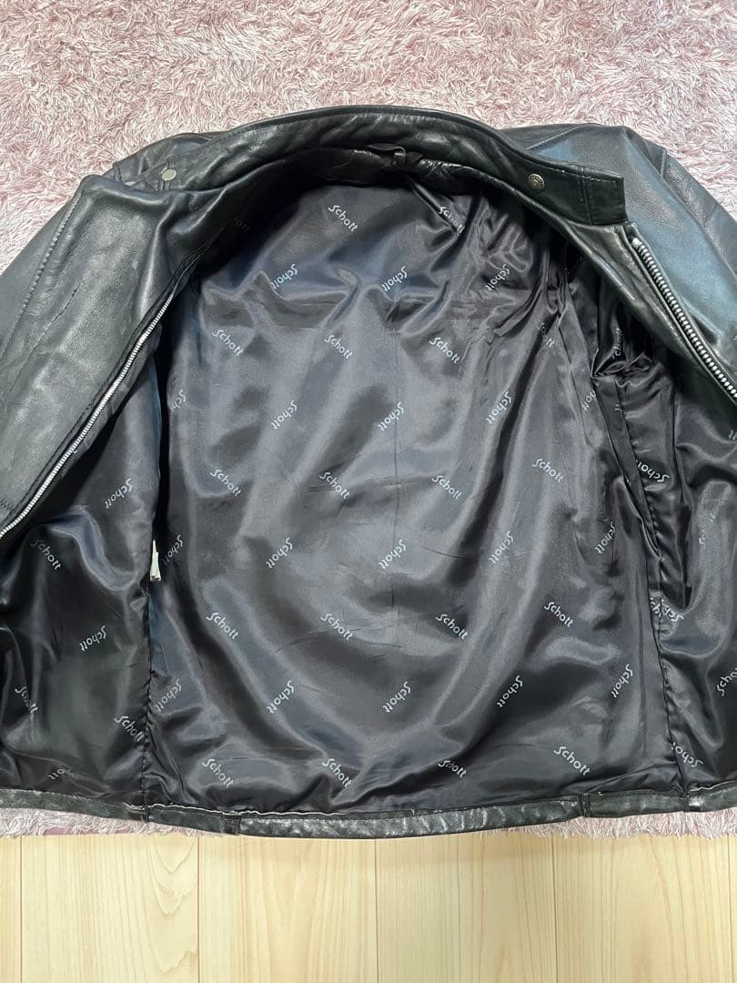 Schott 141 ブラックレザー シングルライダースジャケット 36