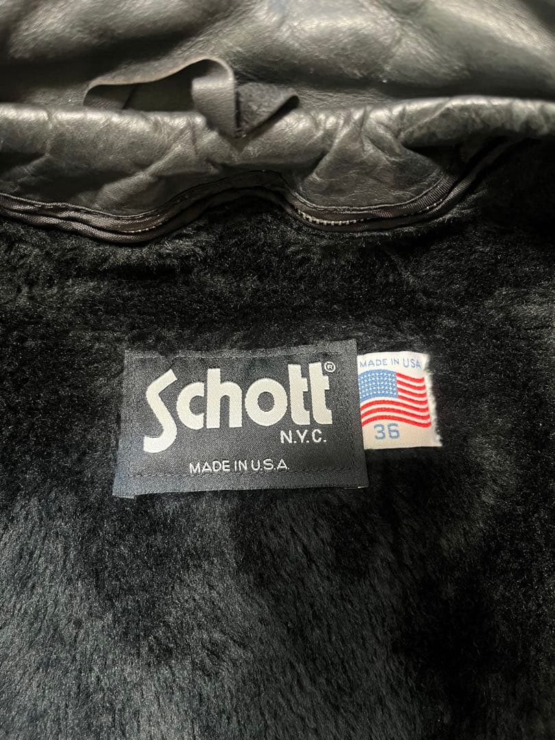 Schott 141 ブラックレザー シングルライダースジャケット 36