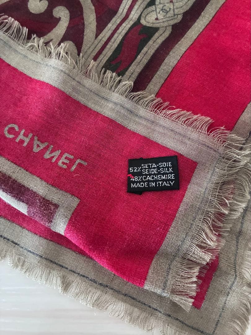 【美品】シャネル シルク カシミヤ 大判スカーフ ストール ブラウン