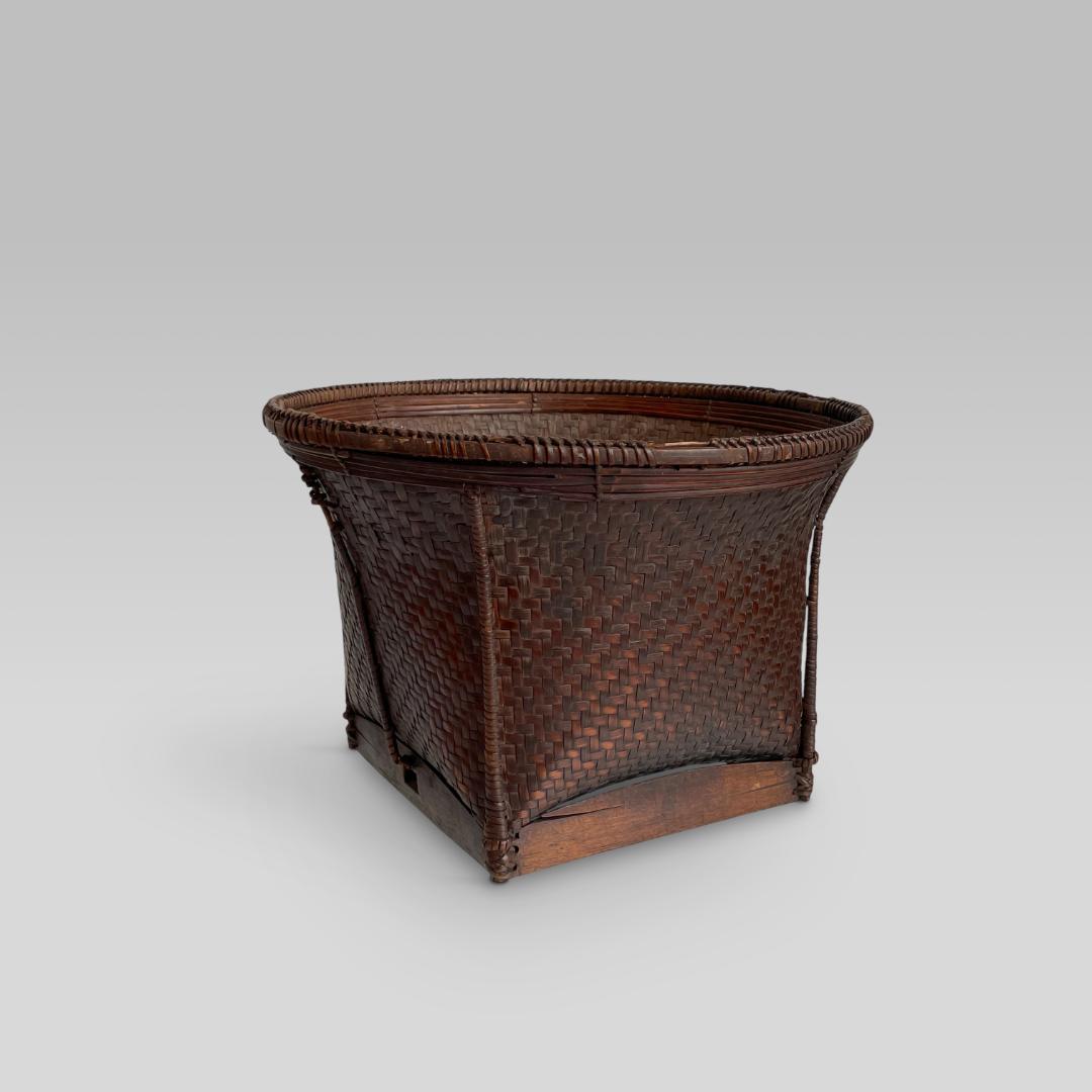 希少 ヴィンテージ【山岳民族】民藝籠 竹かご 古道具 工芸 収納 オブジェ