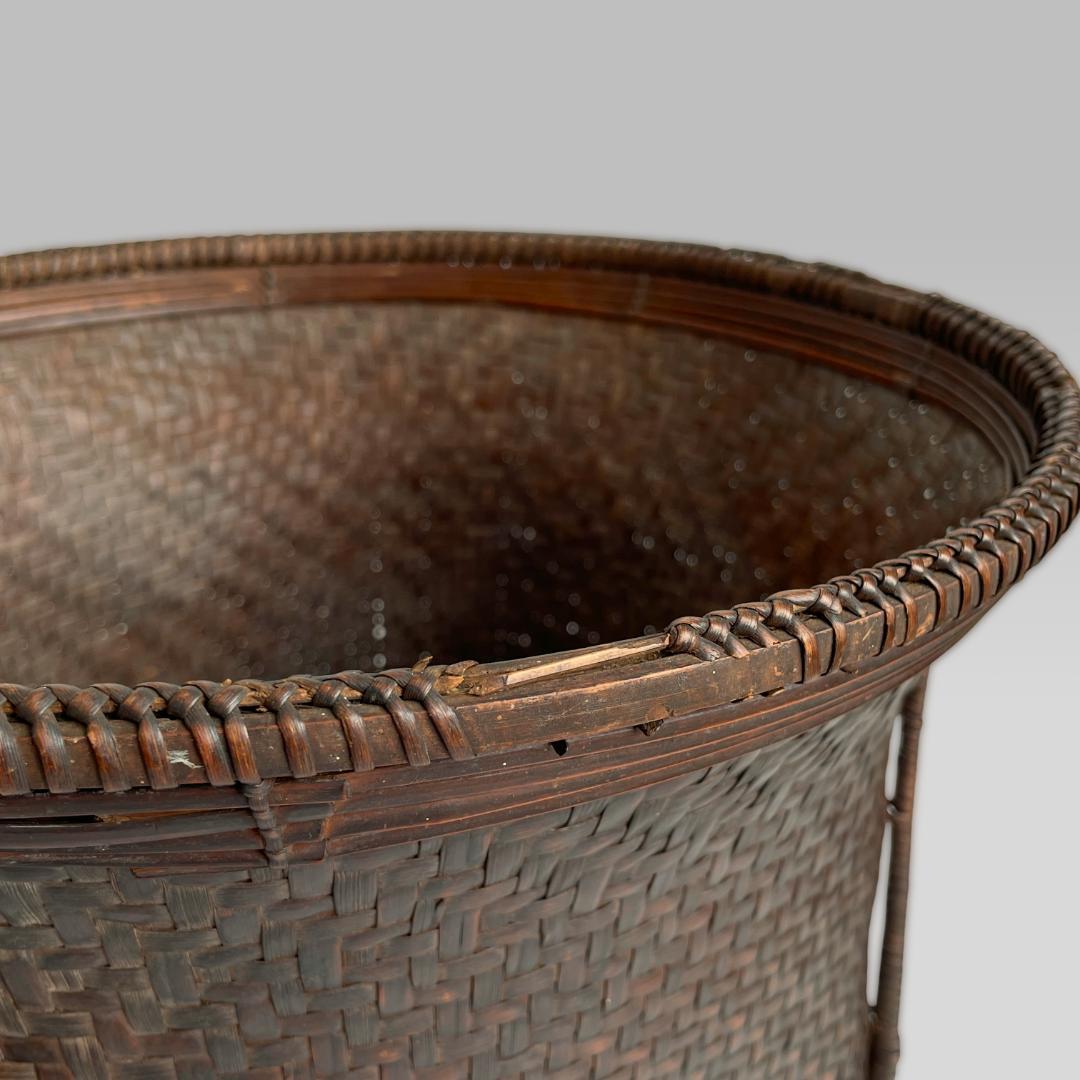 希少 ヴィンテージ【山岳民族】民藝籠 竹かご 古道具 工芸 収納 オブジェ